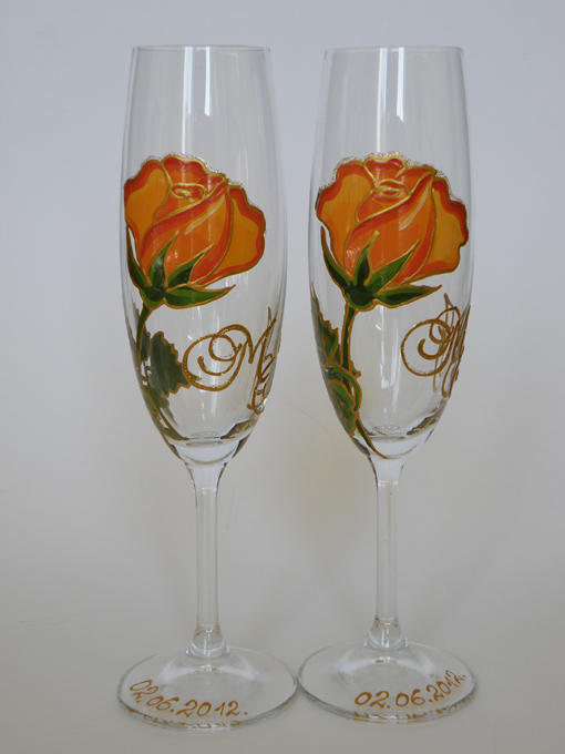 Kāzu šampanieša glāzes Orandžās rozes
