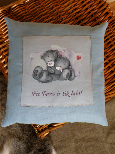 Personalized hand painted pillow Teddy love