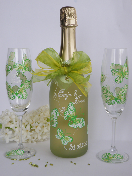 Glasses and Bottle set - Spring Butterflies