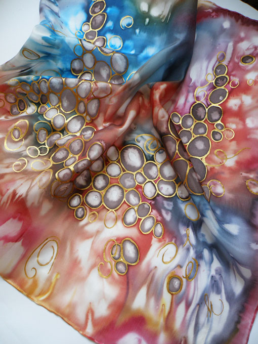 Hand painted silk scarf Red and Blue