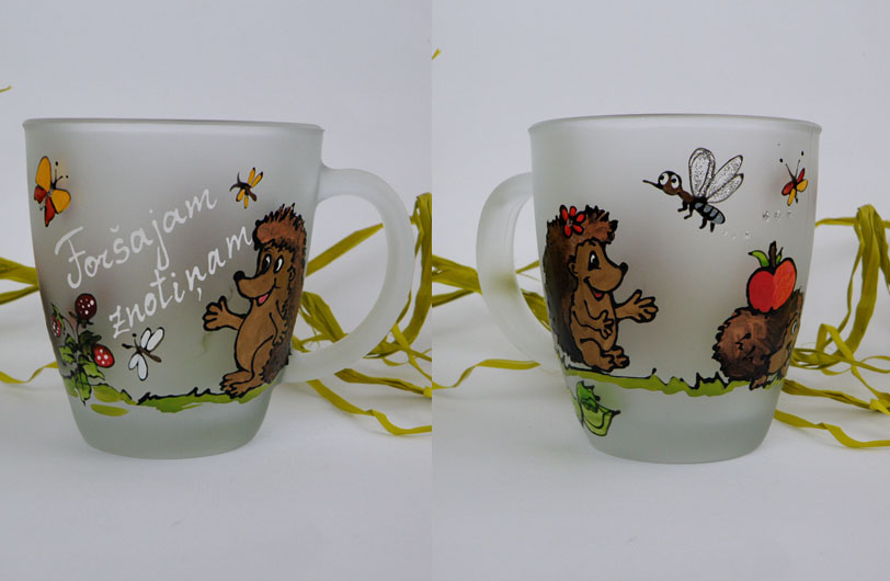 Hand painted cup Hedgehogs