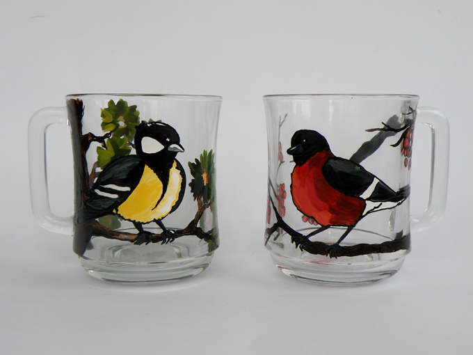 Hand painted cup Birds