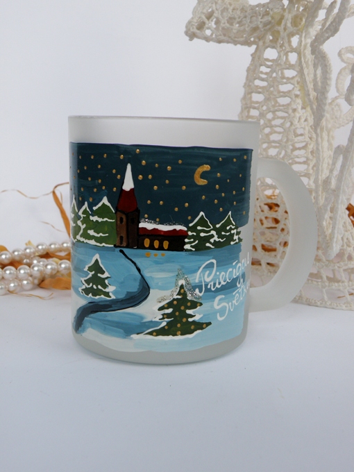 Hand painted cup Christmas in church