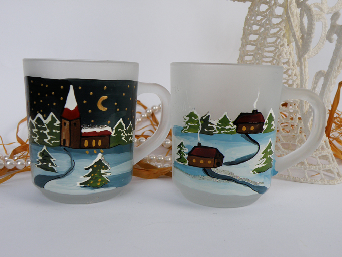 Hand painted cup Winter