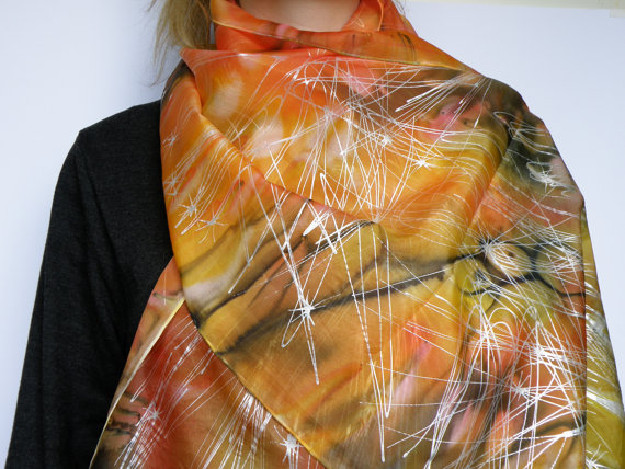 Расписный шелковый шарф Осень